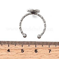 Flower 304 Stainless Steel Adjustable Cuff Ring Rhinestone Settings&nbsp;STAS-H237-02G-P