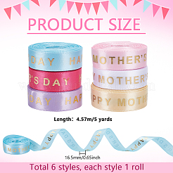 6 Rolls 6 Colors Gold Stamping Happy Mother's Day Polyester Printed Ribbons&nbsp;OCOR-PH0004-40