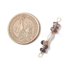 Natural Ice Obsidian Chip & Natural Cultured Freshwater Pearl Rice Beaded Connector Charms&nbsp;PALLOY-JF03707-03