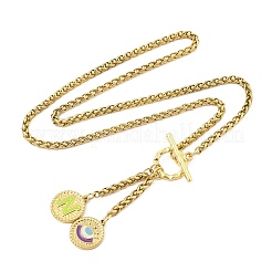 Ion Plating(IP) 304 Stainless Steel Green Yellow Enamel Letter & Eye Pendant Wheat Chain Necklaces&nbsp;STAS-Z102-01G-N