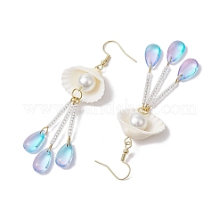 Glass & Natural Shell Dangle Earrings&nbsp;EJEW-MZ00384