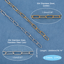 2Pcs 2 Style 304 Stainless Steel Handmade Chains&nbsp;CHS-GA0001-02