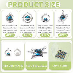 16Pcs 4 Styles Alloy Rhinestone Pendants&nbsp;FIND-TA0011-19