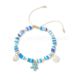 Synthetic Turquoise & ABS Imitation Pearl Charm Bracelets&nbsp;BJEW-JB12044-01