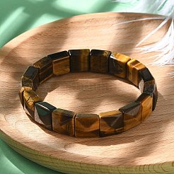 Square Natural Tiger Eye Beads Stretch Bracelets for Women Men&nbsp;BJEW-C097-06Q