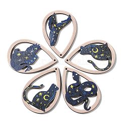20Pcs 4 Styles Printed Animal Wood Big Pendants&nbsp;WOOD-CJ0001-70
