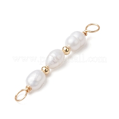 Natural Cultured Freshwater Pearl Rice Beaded Connector Charms&nbsp;PALLOY-JF03703