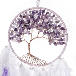 Iron Woven Web/Net with Feather Pendant Decorations&nbsp;AJEW-B017-06