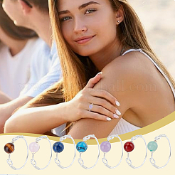 28Pcs 7 Styles Round Chakra Natural & Synthetic Gemstone Beads Finger Rings&nbsp;RJEW-HY00001