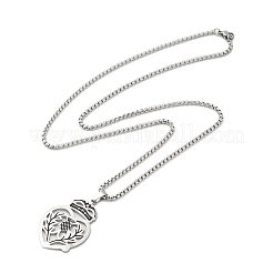 Non-Tarnish 201 Stainless Steel Box Chain Scottish Luckenbooth Thistle Heart Pendant Necklaces for Women&nbsp;NJEW-U005-02P