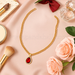 4Pcs 4 Colors Brass Rhinestone Teardrop Pendant Aluminum Chain Necklaces for Women&nbsp;NJEW-HY0001-33