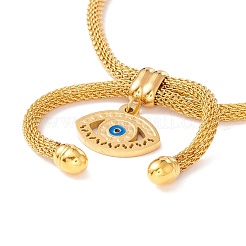 PVD Vacuum Plating Enamel Evil Eye Charm Slider Bracelet with Round Mesh Chain for Women&nbsp;BJEW-C013-04G
