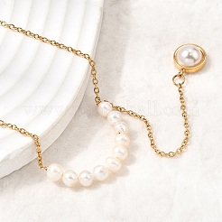 Natural Pearl Potato Beaded Pendant 304 Stainless Steel Cable Chain Necklaces with Faux Pearl Tassel&nbsp;NJEW-K304-03G