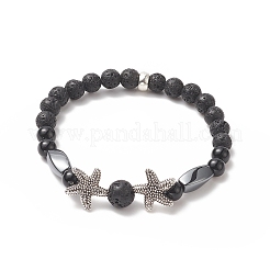 3Pcs 3 Style Natural Lava Rock & Black Onyx Beaded Stretch Bracelets Set&nbsp;BJEW-JB09237