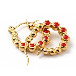 Ion Plating(IP) 304 Stainless Steel Round Beads Wrap Hoop Earrings with Enamel for Women&nbsp;EJEW-G293-16A-G