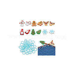 62Pcs 7 Styles Christmas Theme Silicone Focal Beads with 50Pcs Plastic Knitting Stitch Marker Rings&nbsp;SIL-BC0001-07