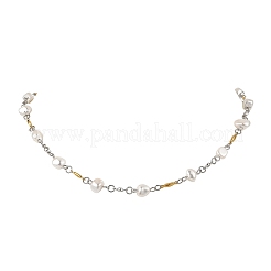 Shell Pearl Nuggets Bead & 304 Stainless Steel Oval Link Chain Necklaces&nbsp;NJEW-JN06365