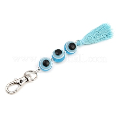 Resin Evil Eye Round Bead & Polyester Tassel Pendant Decorations&nbsp;HJEW-JM04165-01