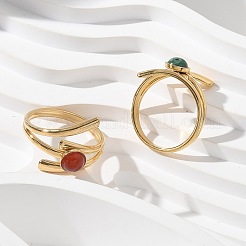 Round Natural Mixed Stone Finger Rings&nbsp;RJEW-C119-03G