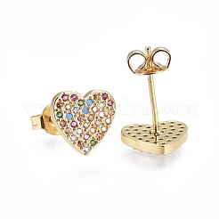 Brass Micro Pave Cubic Zirconia Stud Earrings&nbsp;EJEW-L224-37G