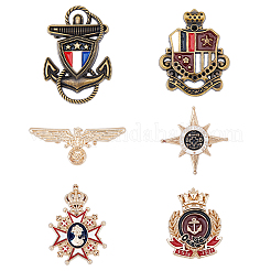 6Pcs 6 Style Anchor & Eagle & Crown & Star Enamel Pins&nbsp;JEWB-FH0001-14