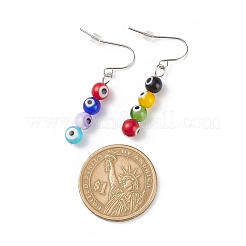 9 Pairs 9 Color Lampwork Evil Eye Round Beaded Dangle Earrings&nbsp;EJEW-JE05088