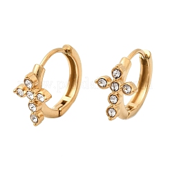 Cross 304 Stainless Steel Rhinestone Hoop Earrings&nbsp;EJEW-P344-05G