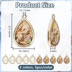 10Pcs 2 Colors Brass Pave Natural Paua Shell Teardrop Pendants&nbsp;DIY-AR0004-79