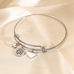 Stainless Steel Micro Pave Cubic Zirconia Charm Bangles &nbsp;PW-WG9247A-02