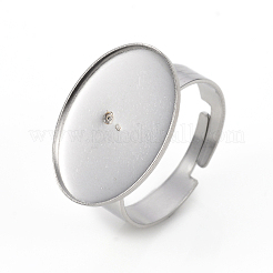 Non-Tarnish Adjustable 201 Stainless Steel Finger Rings Components&nbsp;STAS-I149-12P