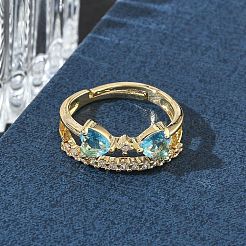 Adjustable Bowknot Shape Brass & Light Blue Cubic Zirconia Finger Rings&nbsp;CU-CBA7E55-07G