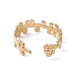 Ion Plating(IP) 304 Stainless Steel Leafy Branch Wrap Open Cuff Ring for Women&nbsp;RJEW-C045-20G