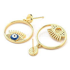 Cubic Zirconia Evil Eye Dangle Stud Earring with Enamel&nbsp;KK-C026-24G