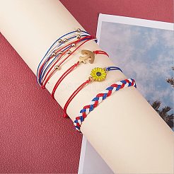 4Pcs 4 Style Flower & Anchor Braided Bead Bracelets Set&nbsp;BJEW-SW00040