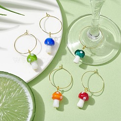 Handmade Lampwork Mushroom Wine Glass Charm&nbsp;AJEW-JO00216