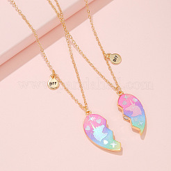 2Pcs Alloy Colorful Enamel Magnetic Unicorn Heart Pendant Friendship Necklaces for Women&nbsp;FS-WGC6FE6-02