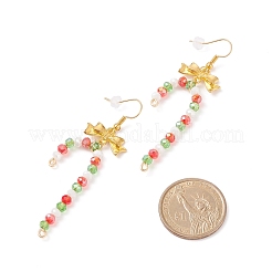 Glass Christmas Candy Cane with Alloy Bowknot Dangle Earrings&nbsp;EJEW-JE04971-02