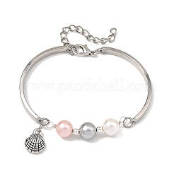 Synthetic Non-magnetic Hematite & Shell Pearl Beads Charm Bracelets&nbsp;BJEW-JB13947