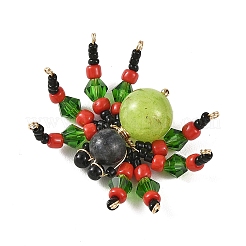 Halloween Natural Flower Jade & Larvikite & Glass Seed Beaded Spider Ornaments&nbsp;AJEW-TA00070