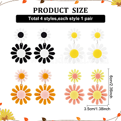 4 Pairs 4 Colors Acrylic Sunflower Dangle Stud Earrings&nbsp;EJEW-AN0002-99