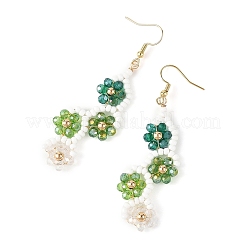 Flower Glass Seed Beaded Dangle Earrings&nbsp;EJEW-MZ00775-02