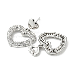Heart Rack Plating Brass Micro Pave Cubic Zirconia Dangle Stud Earrings&nbsp;EJEW-F331-24P