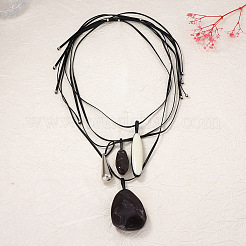Resin Geometric Teardrop Pendant Adjustable PU Leather Cord Multi Layered Necklaces for Women&nbsp;WG071BF-01
