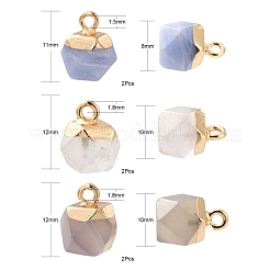 6Pcs 3 Style Natural White Jade & Grey Agate & Quartz Crystal Charms&nbsp;G-FS0001-46