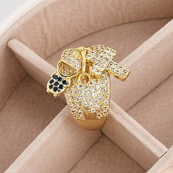 Rack Plating Brass Micro Pave Cubic Zirconia Cuff Rings for Women&nbsp;RJEW-M028-120G