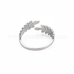 Non-Tarnish 304 Stainless Steel Leaf Open Cuff Ring for Women&nbsp;RJEW-S405-190P