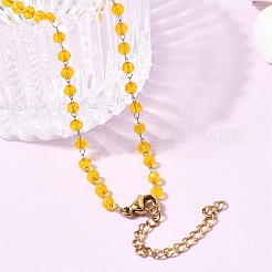 304 Stainless Steel with Glass Faceted Rondelle Bead Handmade Link Chain Birth Stone Necklaces for Women&nbsp;NJEW-G195-01G-01