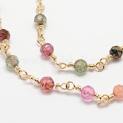 3.28 Feet Faceted Round Natural Agate Handmade Beaded Chains&nbsp;X-CHC-L034-20-NR