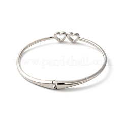 Rack Plating Brass Micro Pave Clear Cubic Zirconia Hollow Double Heart Hinged Bangles&nbsp;BJEW-H616-02P