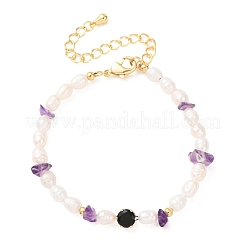 Natural Amethyst Chip and Rice Natural Pearl Beaded Bracelets&nbsp;GG-CBA3297-13G-F